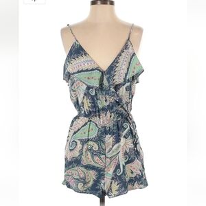 American Eagle Teal Paisley Print Surplice Spaghetti Strap Shorts Romper Size XS